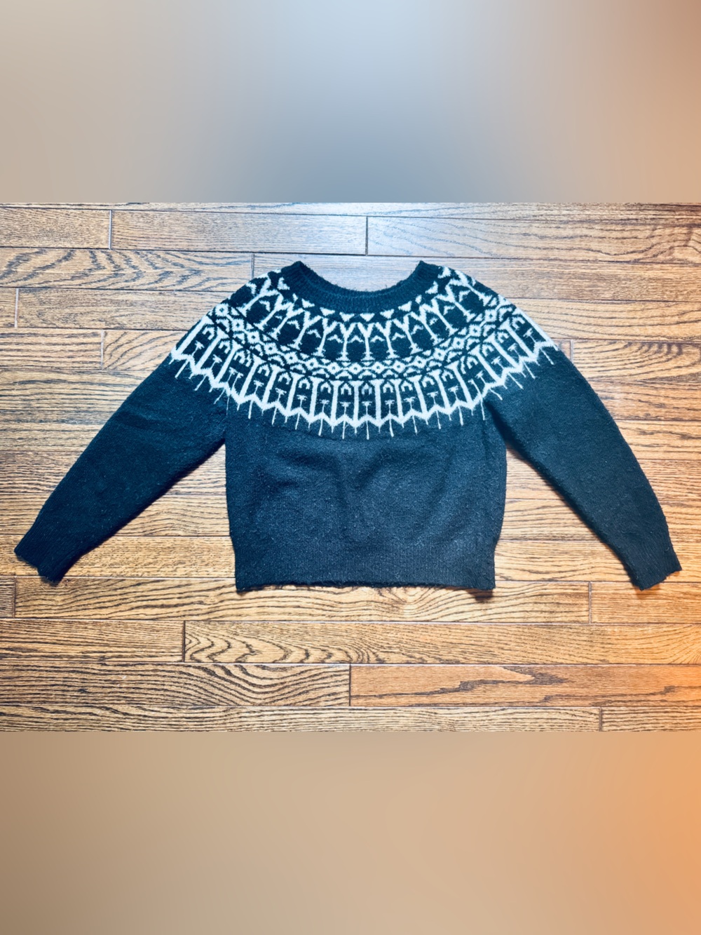 Copper Key Black Crewneck Sweater with White Fair Isle Yoke